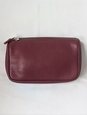 Vintage Cowhide Coach Burgundy Leather Cosmetic Pouch / Clutch Bag